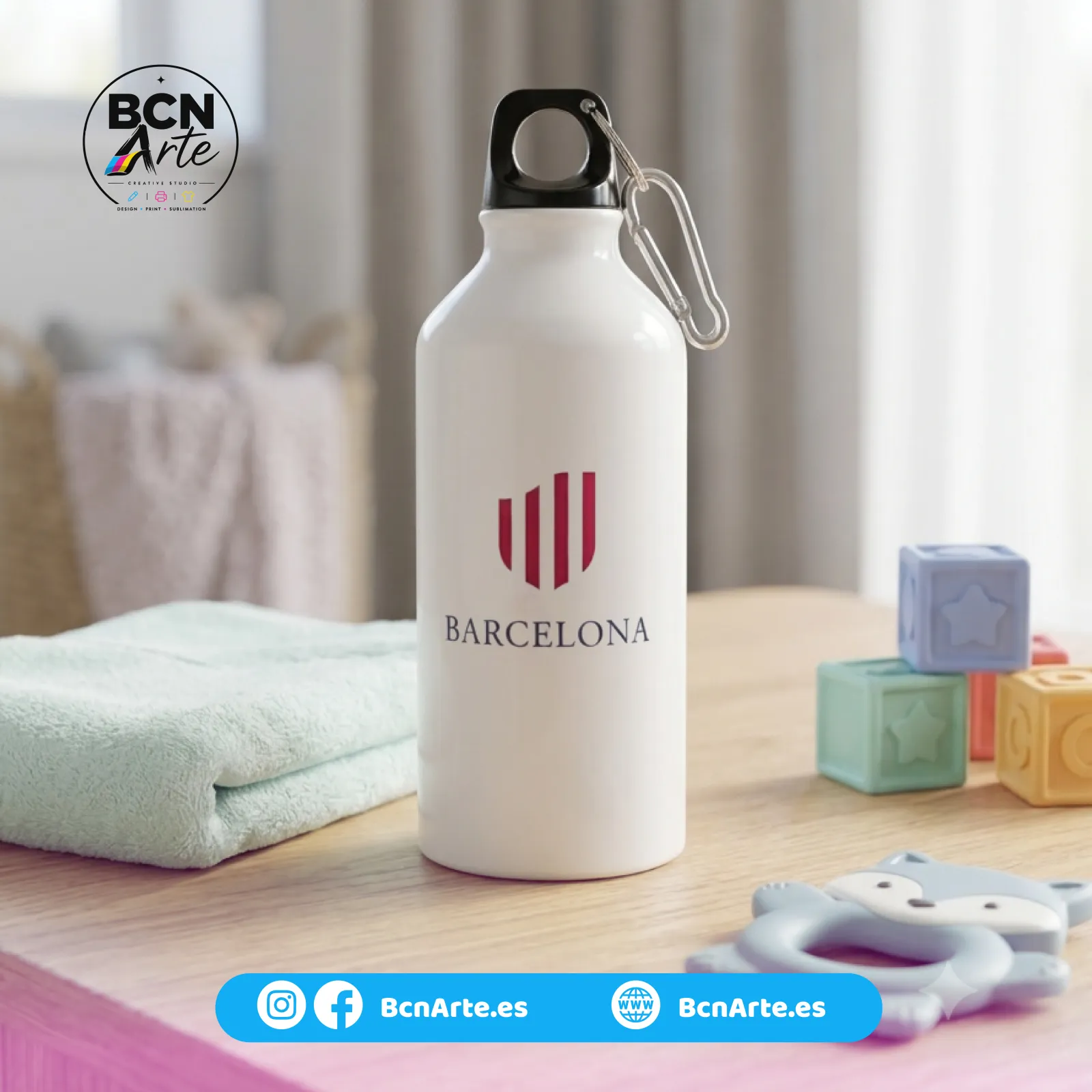Botella de Aluminio Personalizada / Cantimplora de Aluminio (Diseño a elegir)